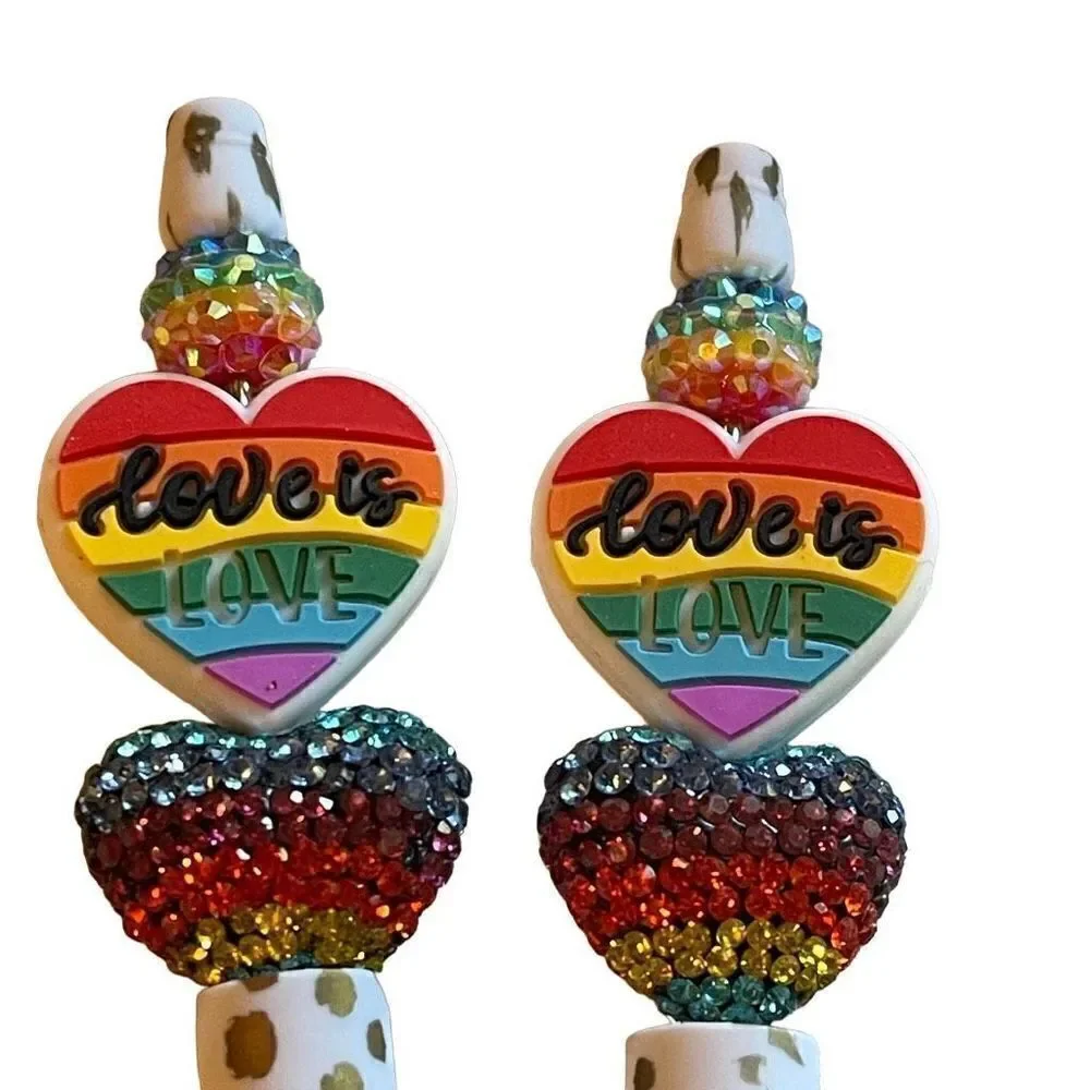Love is love heart beaded writing pen handmade spots animal print rainbow glitte